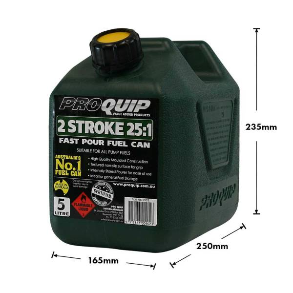 5L Plastic Fast Pour Fuel Can – 2 Stroke 25:1 Dark Green