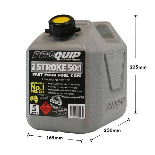 5L Plastic Fast Pour Fuel Can – 2 Stroke 50:1 Grey