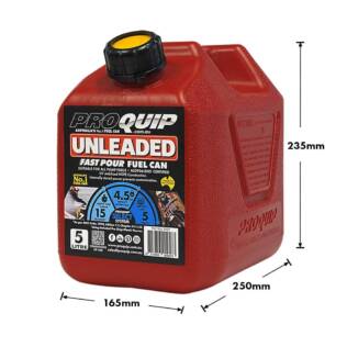 5L Plastic Fast Pour Fuel Can - Unleaded Red