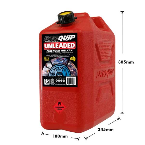 15L Plastic Fast Pour Fuel Can – Unleaded Red