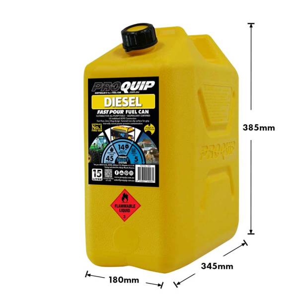 15L Plastic Fast Pour Fuel Can – Diesel Yellow