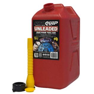 10L Plastic Fast Pour Fuel Can - Unleaded Red