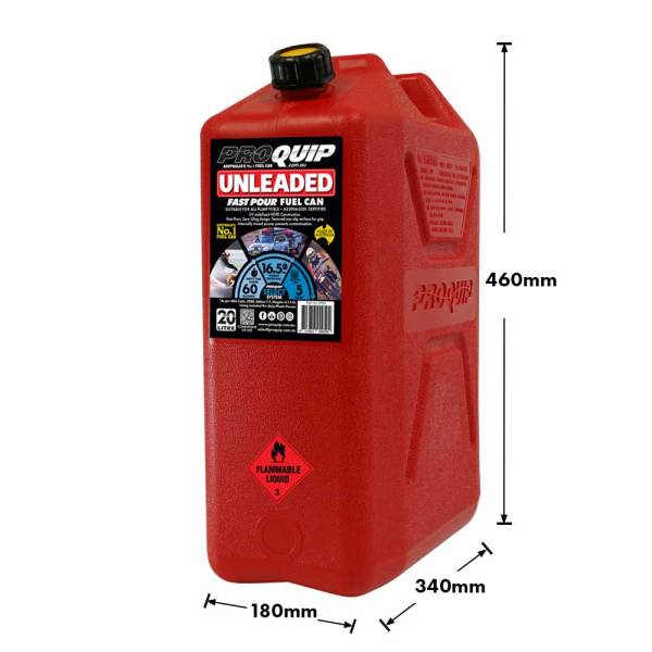 20L Plastic Fast Pour Fuel Can - Unleaded Red