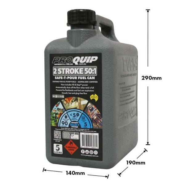 5L 2 Stroke 50:1 Plastic Safe-T-Pour Fuel Can